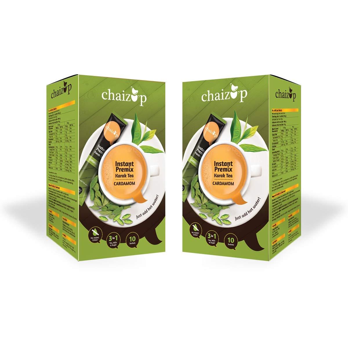 Chaizup Premium 1 Min Instant Cardamom Tea Premix - 20 Sachets | Cardamom Flavours | 20 Servings | 280g (Pack of 2)